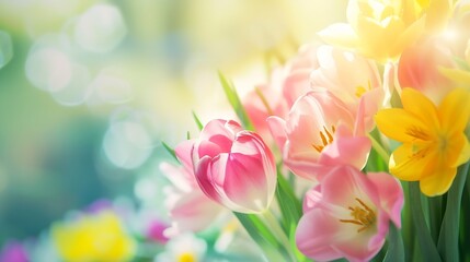 Easter background with beautiful spring flowers : Generative AI