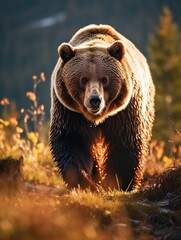 Fototapeta premium AI generated bear walking in field
