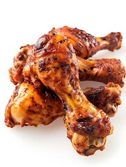 Grill roast bbq chicken legs isolated on white background. Barbecued chicken leg. Grilled chicken legs. Fried chicken legs. : Generative AI