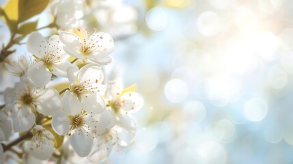Spring border background with white blossom : Generative AI