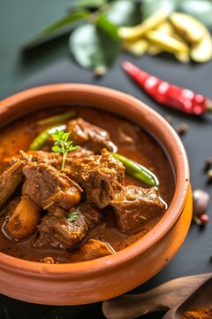 Traditional homemade Mutton curry from Asian cuisine. Spicy beef curry. Goan style beef vindaloo. Traditional Indian Lamb gravy popular in Kerala Sri Lankan Goa Appam Parotta porotta i : Generative AI