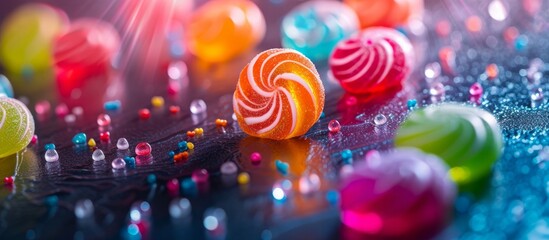 A vibrant display of colorful lollipops and sprinkles. © AkuAku