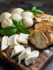 board with mozzarella cheese with bread : Generative AI
