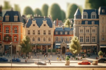 Naklejka premium AI generated illustration of a quaint town model with roads and cars on a sunny day