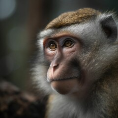 a monkey looking into the distance with its face slightly close