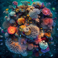 Fototapeta na wymiar AI-generated illustration of An underwater scene featuring bright coral reefs