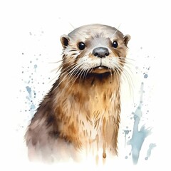 AI generated illustration of an adorable otter in a watercolor art style