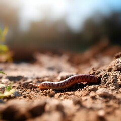 AI generated illustration of a small insect walking through the soil in an outdoor environment