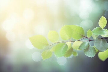 AI generated illustration of a plant branch with green leaves on a bokeh background