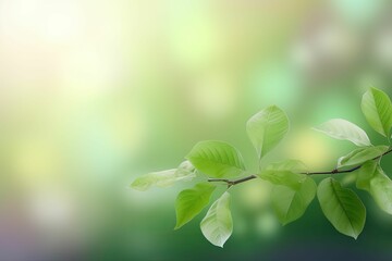 AI generated illustration of a plant branch with green leaves on a bokeh background