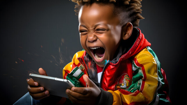 excited person looking at cell phone, just won something, super happy