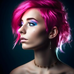 Fototapeta premium AI generated illustration of a confident young woman with pink hair and unique jewelry