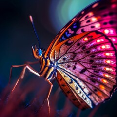 AI generated illustration of A colorful butterfly perched atop a delicate flower blooms