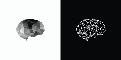 Vector logo design illustration of abstract polygonal brain shape variations.