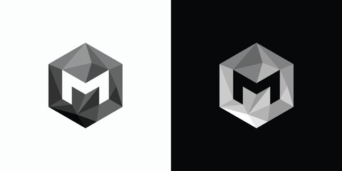 Letter M initial vector logo design in hexagon abstract diamond shape.