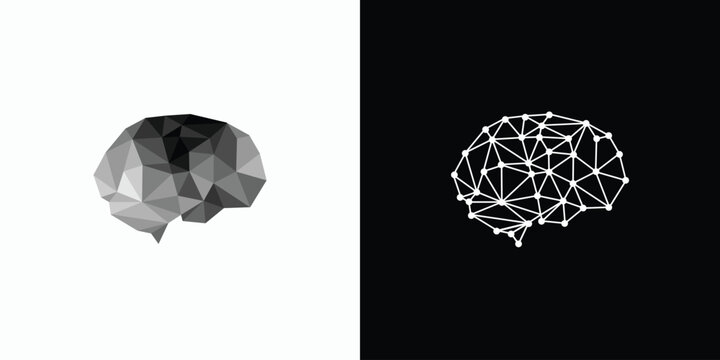 Vector logo design illustration of abstract polygonal brain shape variations.