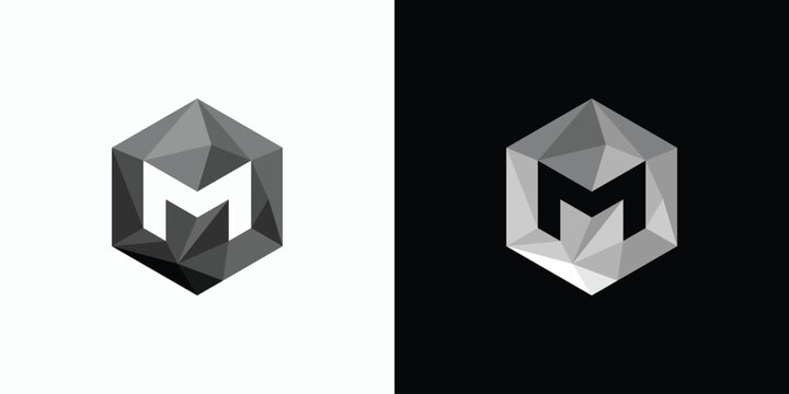 Letter M initial vector logo design in hexagon abstract diamond shape.