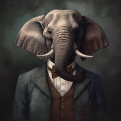 Elephant in a Suit Victorian 1800 Style - AI generated - obrazy, fototapety, plakaty