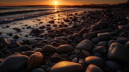 Fototapeta na wymiar AI generated illustration of A beautiful sunset visible over an idyllic beach landscape