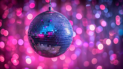 hanging disco ball with lights, pink and purple 