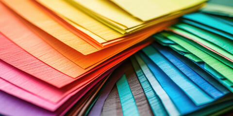 Rainbow Color Swatches Fan. A vibrant color spectrum displayed on a fan of swatches assortment to choose wallpaper color, background.
