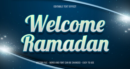 Welcome ramadan editable text effect, islamic holy month vector template