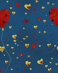 AI generated heart shaped balloons on blue background