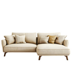 Stylish beige sofa isolated on transparent  background