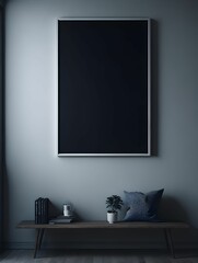 AI generated illustration of a black empty photo frame atop a white wooden desk