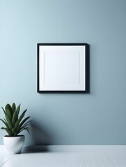 AI generated illustration of a rustic wooden frame against a bright blue painted wall