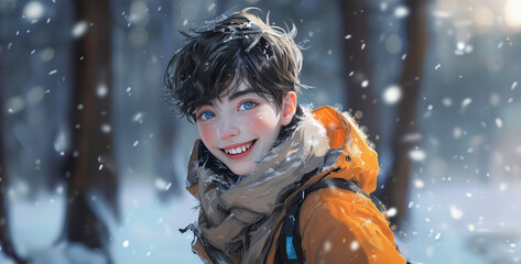 portrait of a person in winter, person in winter forest