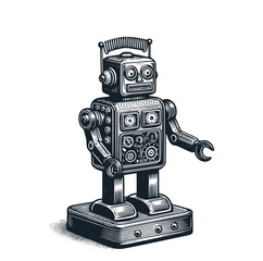 Vintage of tin toys robot.  Vector illustration.