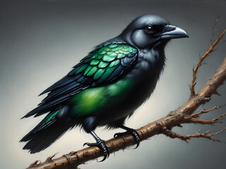 Fototapeta premium A simple name for this image could be Raven perched in nature
