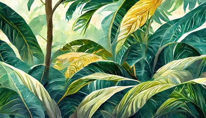 Papier Peint Lavable Crâne aquarelle Retro Poster Background of Tropical plants