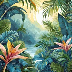 Retro Poster Background of Tropical plants