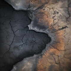 AI generated illustration of an aerial view of a desert landscape scorched by fire