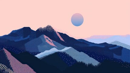 simple minimalist pixels and dots contrast of mountain landscape - obrazy, fototapety, plakaty