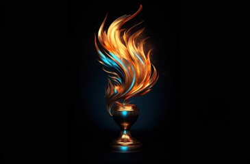 Golden trophy isolated on a dark background, AI-generated.