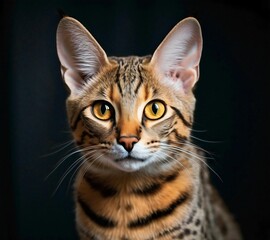 AI generated illustration of an adorable Bengal cat with a black background
