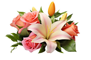 Lilies Tulips and Roses Together Isolated On Transparent Background