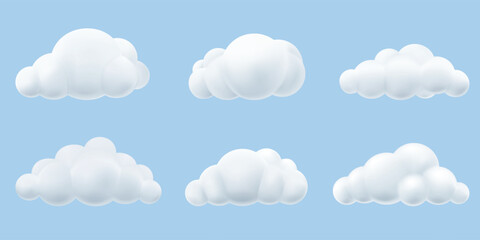 A set of cartoon style 3D vector clouds