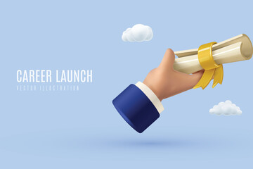 A simple icon of a businessman's hand giving a diploma, symbolizing recognition and achievement