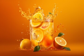 AI generated illustration of a glass of refreshing orange lemonade with mint leaves