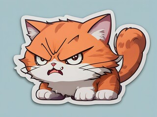 AI generated illustration of a small sticker of an angry cartoon ginger cat - obrazy, fototapety, plakaty