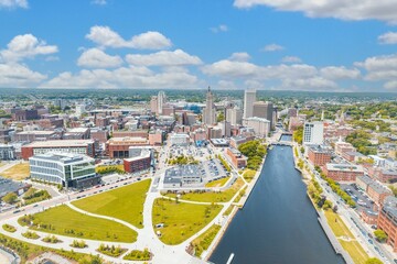 Aerial view of downtown Providence and the Providence River in Rhode Island