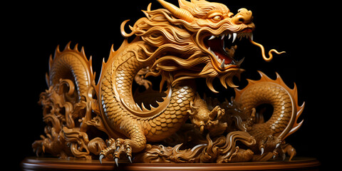 The Golden Sculpture.A Mythical Chinese Dragon in Attack Stance