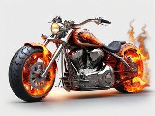Flame-Forged Freedom: Rugged Classic Chopper Commands the  on a white background 
