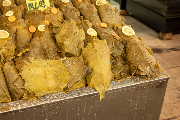 salted and pickled vine leaves, pickled grape leaves, which are sold in the market to make stuffed stuffing,