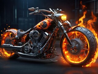 Fire and Chrome: Classic Chopper Unleashes Fiery Dominance