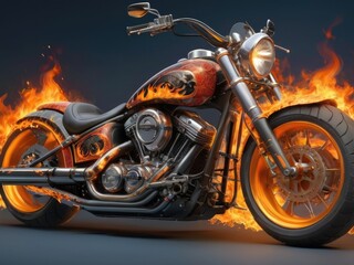 Flaming Stallion: Classic Chopper Roars to Life with Epic Fire Element